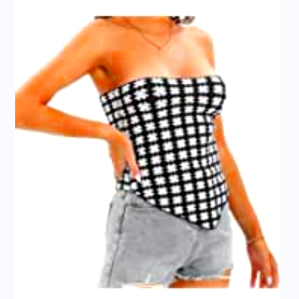Black and White Women's Halter Strapless Tube Top with VFront (Medium)